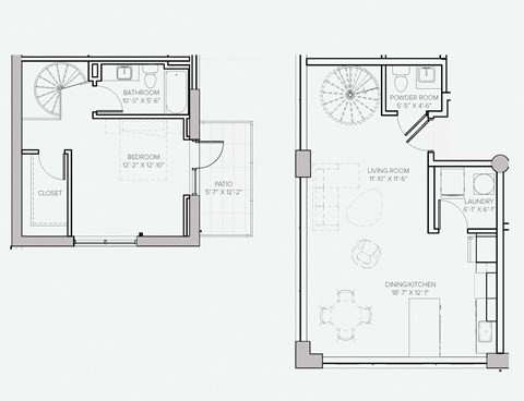 Floor plan for 1 bed, 1.5 baths, 824 sqft